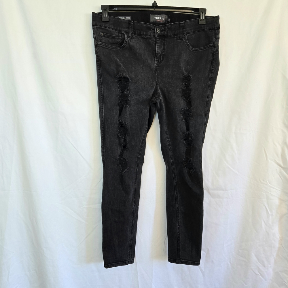 Torrid Bombshell Black Punk‎ Distressed Stretch Grunge Premium Skinny Jeans 18R